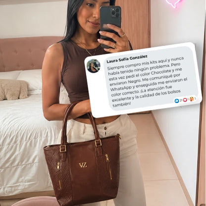 Dúo Dama Vélez - Bolso de Mano en Cuero + Billetera de Regalo